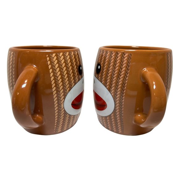 Monkey Hot Cocoa Mugs Set of 2 Kids Fun Ceramic Pottery 2 Handles - Picture 4 of 7